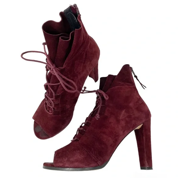 Stuart Weitzman Bound Lace-Up Peep Toe Bootie Women’s 10 - Picture 1 of 11